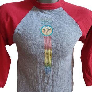 Vintage Women's Buttery T-shirt Medium 1980's Nebraska Sleeve Print Ringer USA